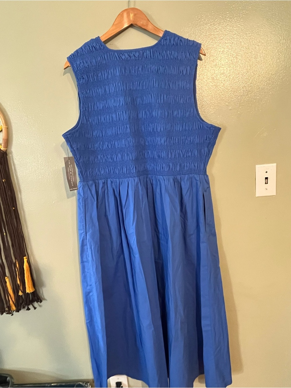 Lane Bryant Womens Blue Smocked 100% Cotton Sun Mini Dress Pickets 20 NWT - Picture 2 of 12